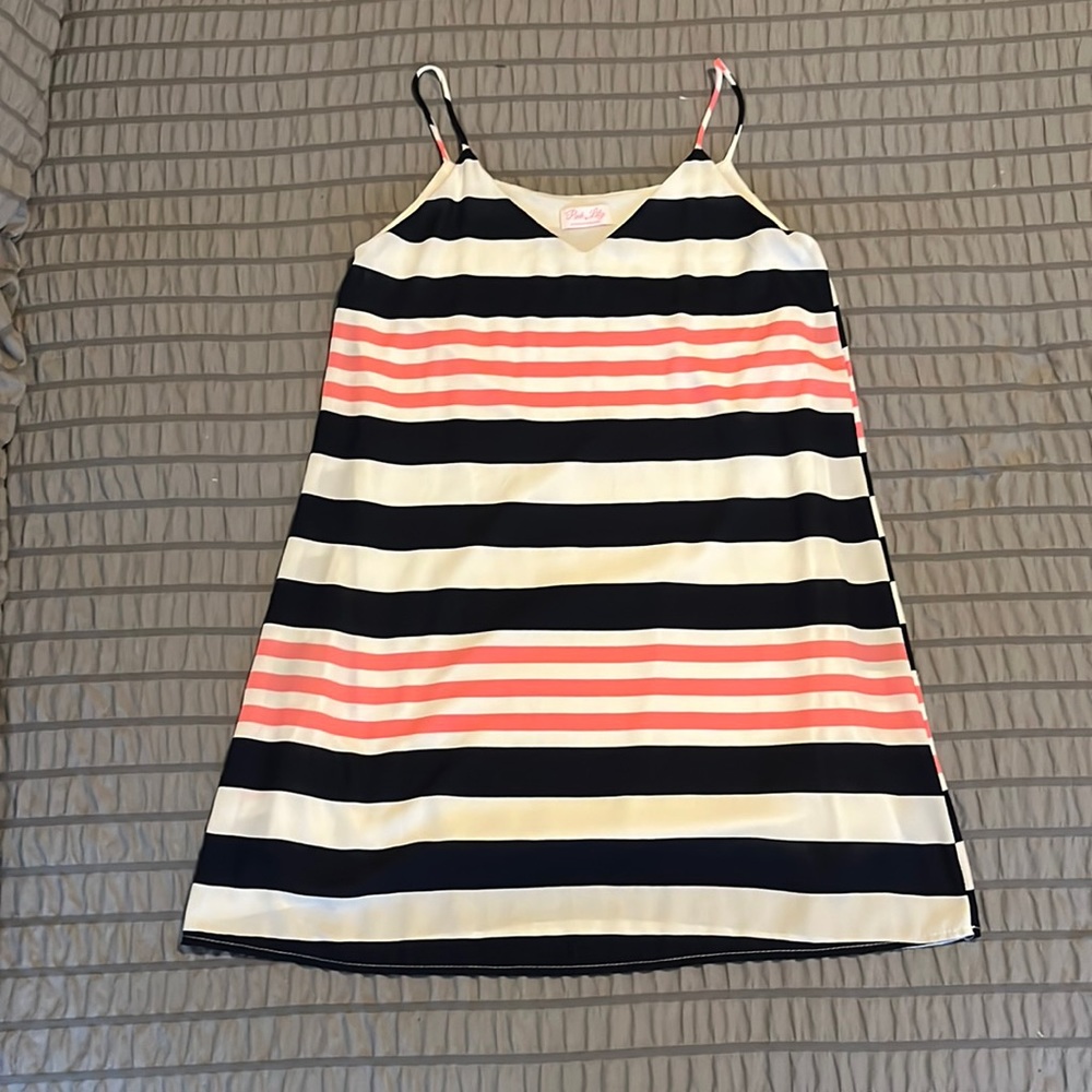 Pink and Navy Striped A line dress